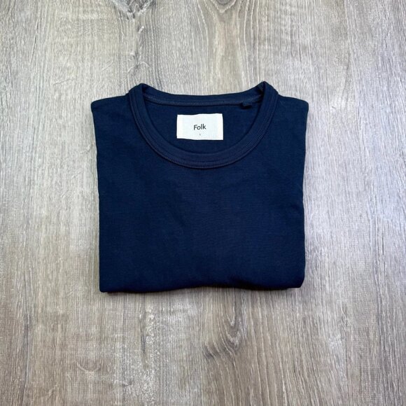 Folk Mens Navy Blue Everyday Comfort Cozy Crew Neck Short Sleeve T-Shirt Large - Picture 1 of 10